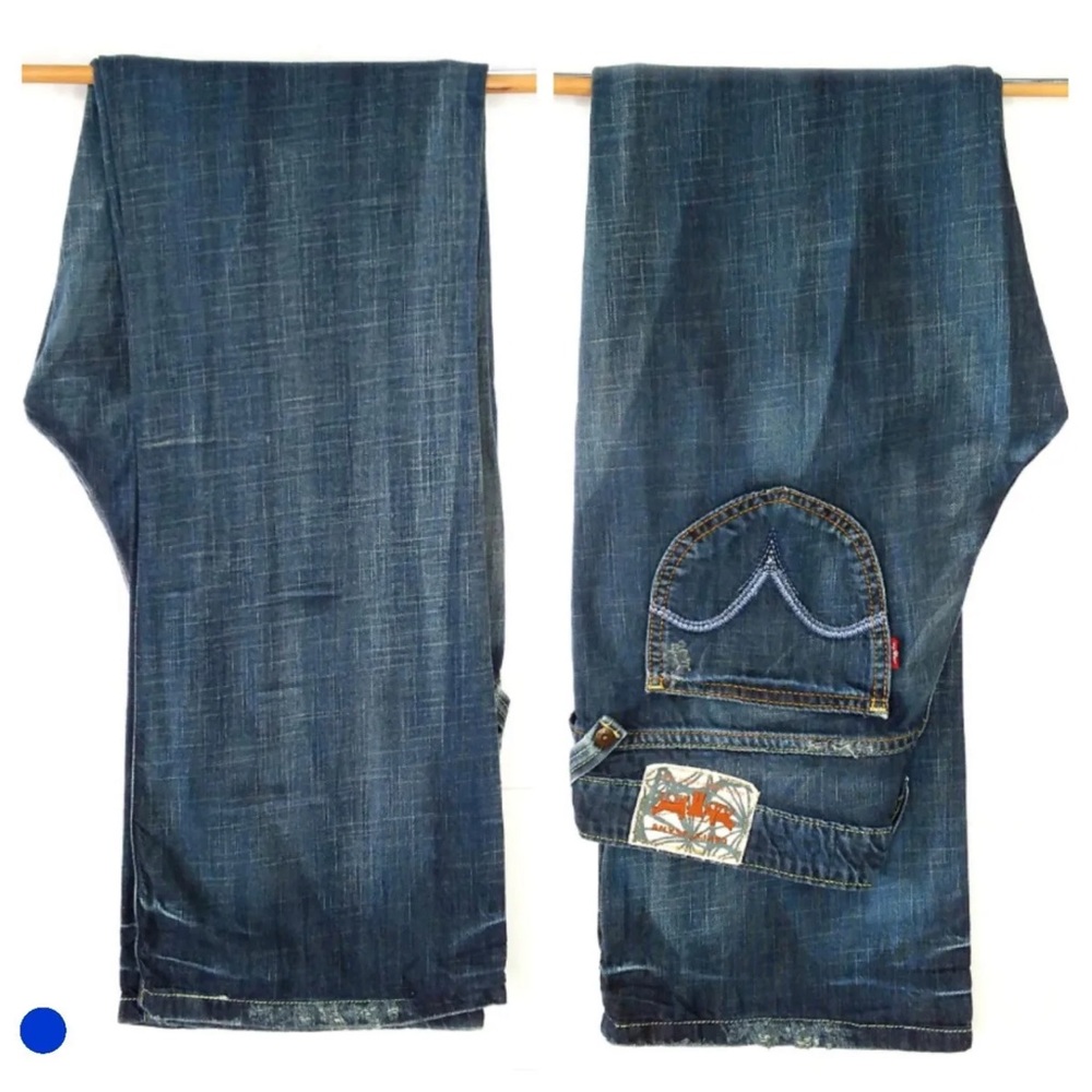 Y2K Levi's 518 Super Low Boot Cut Jeans Size 9M Distressed Patches Embroidered - Picture 10 of 12
